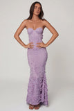 Lace Up Corset Maxi Dress in Lilac