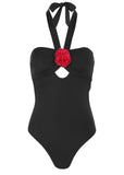 Rosette Halter One Piece Black Red