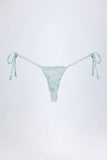 Side Tie Thong Bikini Bottoms in Blue Floral