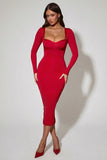 Layered Bra Detail Ruched Midaxi Dress in Red