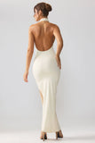 Jersey Cowl Neck Backless Maxi Dress in Ivory
