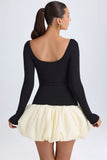 Modal Scoop Neck Drop Waist Bubble Hem Mini Dress in Vanilla