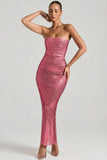 Embellished Strapless Bandeau Maxi Dress in Watermelon
