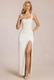 Lace Corset Maxi Dress in Pearl