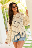 Fawna Taupe Fringe Crewneck Sweater