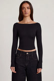Modal Boat Neck Long Sleeve Top in Black
