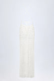 Embellished Backless Maxi Dress in White