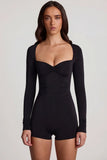 Soft Jersey Sweetheart Long Sleeve Mini Playsuit in Black