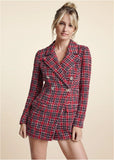 Tweed Button Detail Romper Red Black