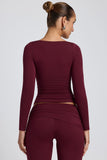 Modal Ruched Long Sleeve Top in Plum