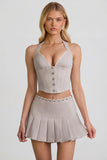 Low Rise Pleated Mini Skirt in Ecru