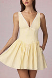 Bow Detail A Line Mini Dress in Lemon Yellow Stripe