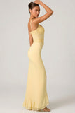 Embellished Ruffle Trim Corset Gown in Yellow