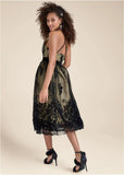Velvet Floral Midi Dress Black Nude