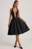 Halterneck Bow Detail Midi Dress in Black