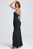 Bandeau Ruffle Trim Corset Gown in Black