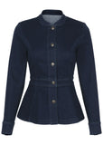 Denim Peplum Blazer Dark Rinse Wash