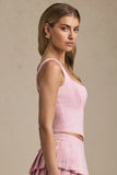 Lace Up Corset Top in Soft Pink