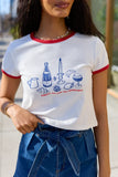 Croissants For Dinner White Graphic Cropped Tee