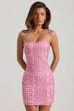 Embellished Scoop Neck Bodycon Mini Dress in Pink
