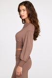 Modal Off Shoulder Long Sleeve Top in Mocha