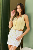 Greta Lemon Embroidered White Denim Mini Skirt