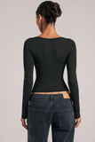 V Neck Long Sleeve Top in Black