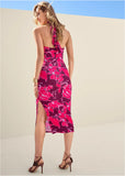 Floral Halter Bodycon Dress Pink Multi
