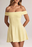Modal Off Shoulder A Line Mini Dress in Lemon Sherbet