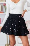 Through The Garden Black Gauze Floral Mini Skort