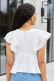 Lois White Gauze Flutter Sleeve Top