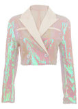 Cropped Sequin Blazer Pearl White