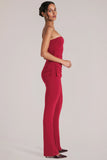 Mid Rise Fitted Trousers in Cherry Red