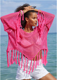 Fringe Crochet Cover Up Hot Pink
