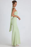 Scarf Detail Strapless Gown in Spring Green