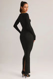 Modal Square Neck Bodycon Maxi Dress in Black