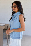 Smooth Sailing Light Wash Sleeveless Collared Chambray Tank