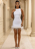 Untamed Aura Sequin Feather Mini Dress White