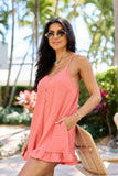 Last Summer Coral Ruffle Hem Romper