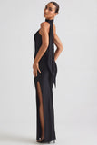 Asymmetric Scarf Detail Maxi Dress in Black