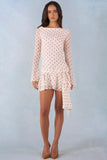 Long Sleeve Open Back Mini Dress in Ivory Polka Dot Print