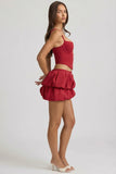 Layered Bubble Hem Mid Rise Mini Skirt in True Red