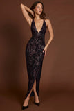 Embellished Halterneck Maxi Dress in Purple Snake