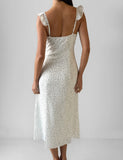 LOTTIE RUFFLE MIDI DRESS WHITE POLKA