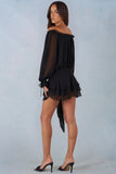 Off Shoulder Balloon Sleeve Mini Dress in Black