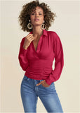 Ruched V Neck Blouse Granita