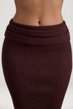 Ribbed Knit Foldover Maxi Skirt in Espresso