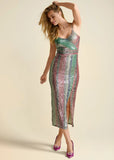 Striped Sequin Midi Dress Multi