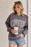 Coffee Leopard Print Dark Grey Graphic Sweatshirt