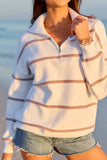 Sunday Stripe Club White And Taupe Quarter Zip